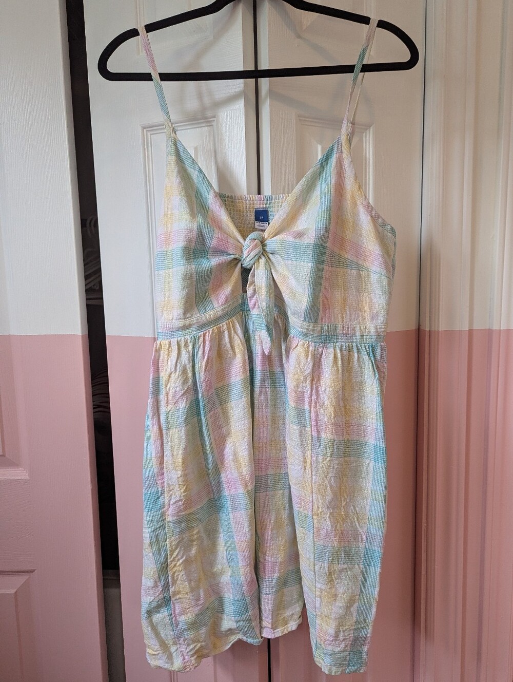 Pastel Plaid Tie-Front Dress